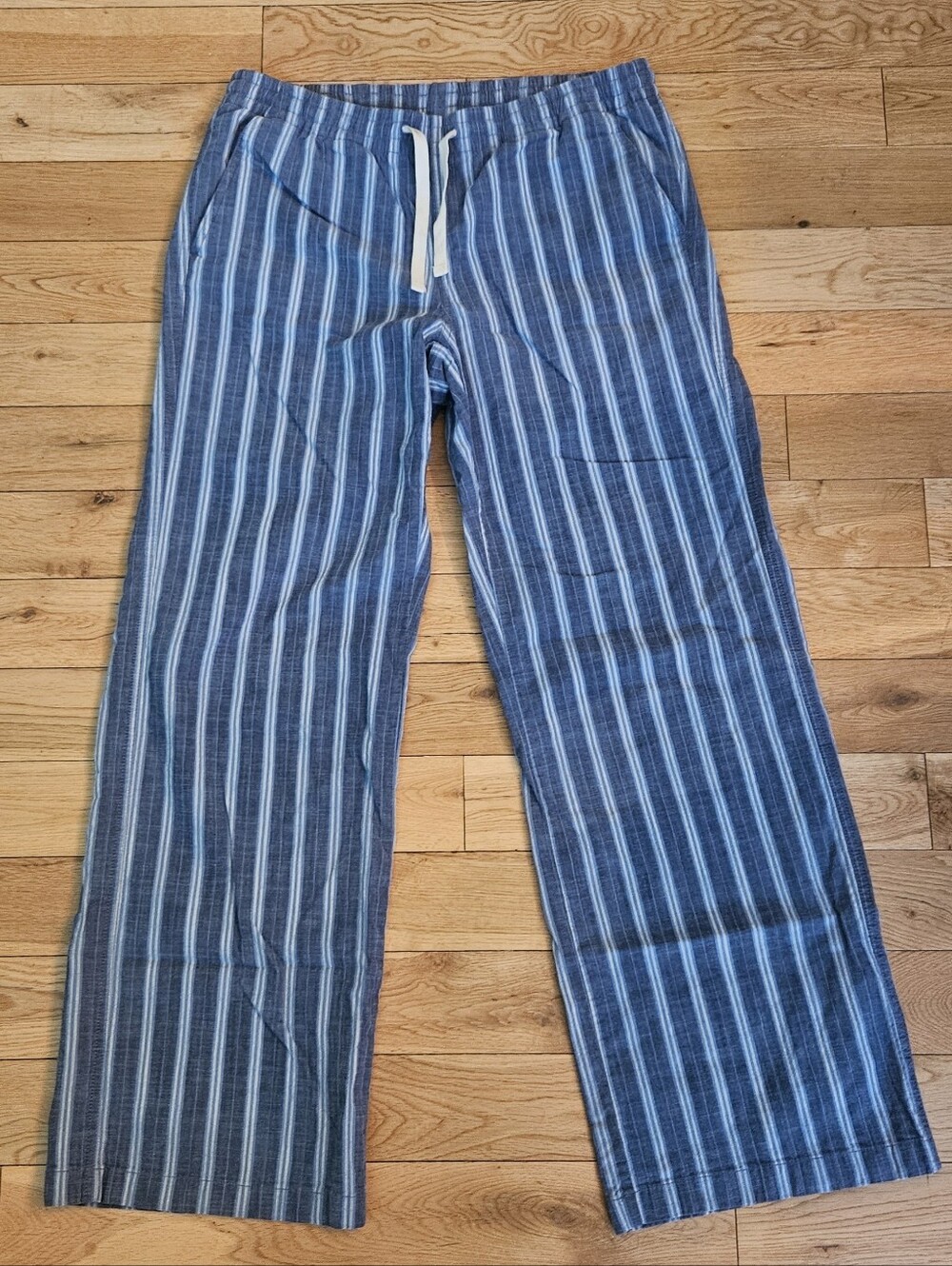 L.L. Bean Lakewashed Pants Pull-on Chinos- Denim Blue Striped Size 12 M/T